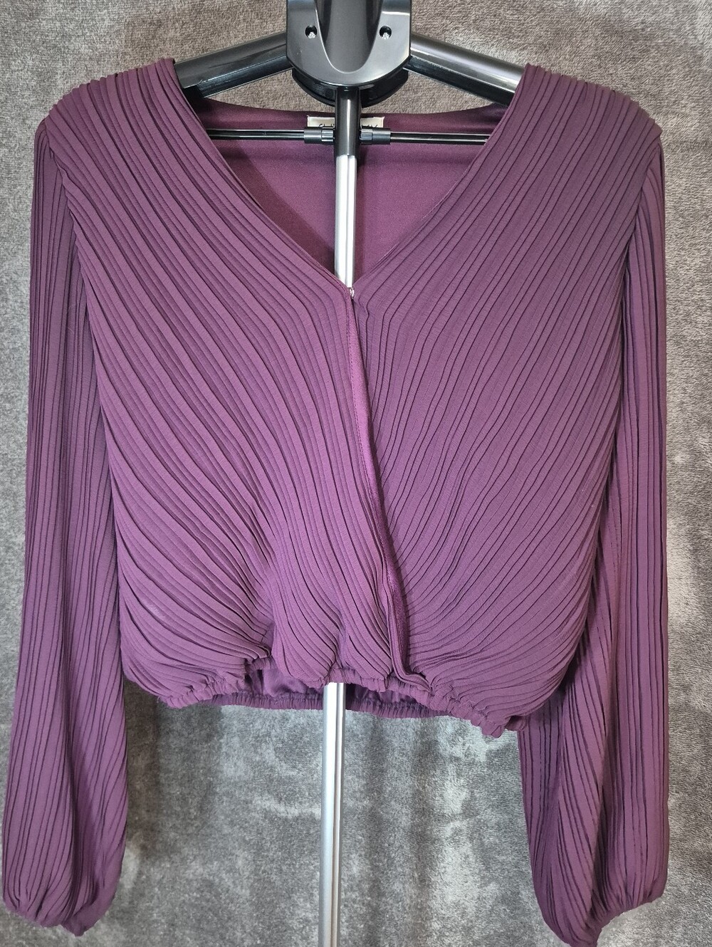 SHE+SKY Pleated Wrap Crop Top in Plum / Eggplant – Size Large